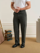 Dk Coffee Wythe Washed Herringbone Trousers Mens Straight Fit Trouser Pants ONS Clothing
