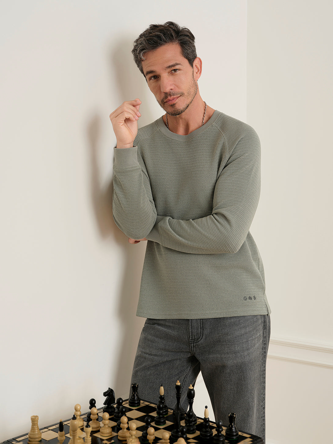 Seagrass Deon Zigzag Knit L/S Tee Mens Lightweight Long Sleeve Pullover Shirt ONS Clothing 