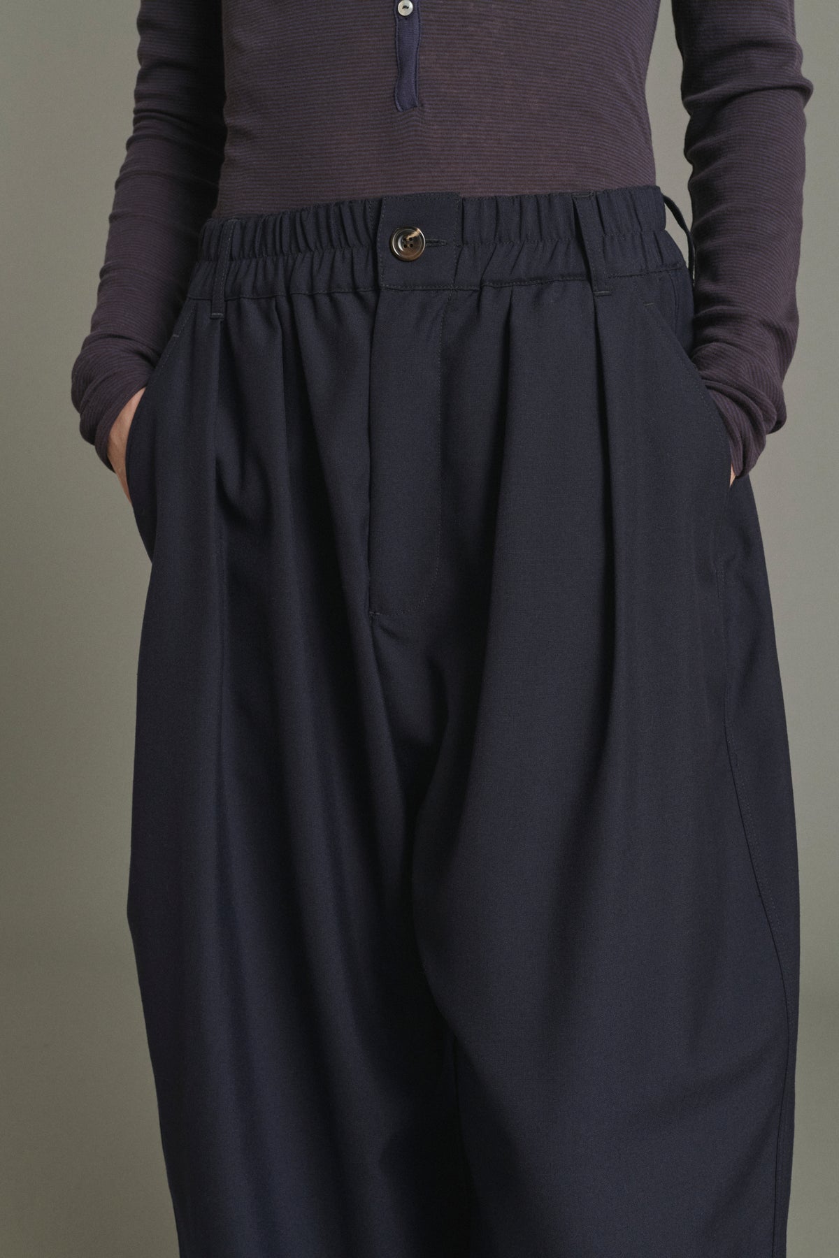 Bleu Nuit Vernon Womens Relaxed Fit Elastic Trouser Pants Soeur 