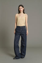 Denim Brut Nori California Womens Pleated Denim Pants Relaxed Fit Soeur Clothing