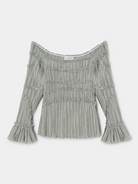 Grey Petra Squared Textured Blouse Womens Blouse Laagam