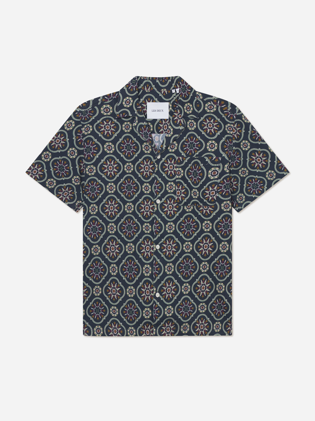 Dark Navy Lukas AOP Tapestry SS Shirt Les Deux Camp Collar Shirt 