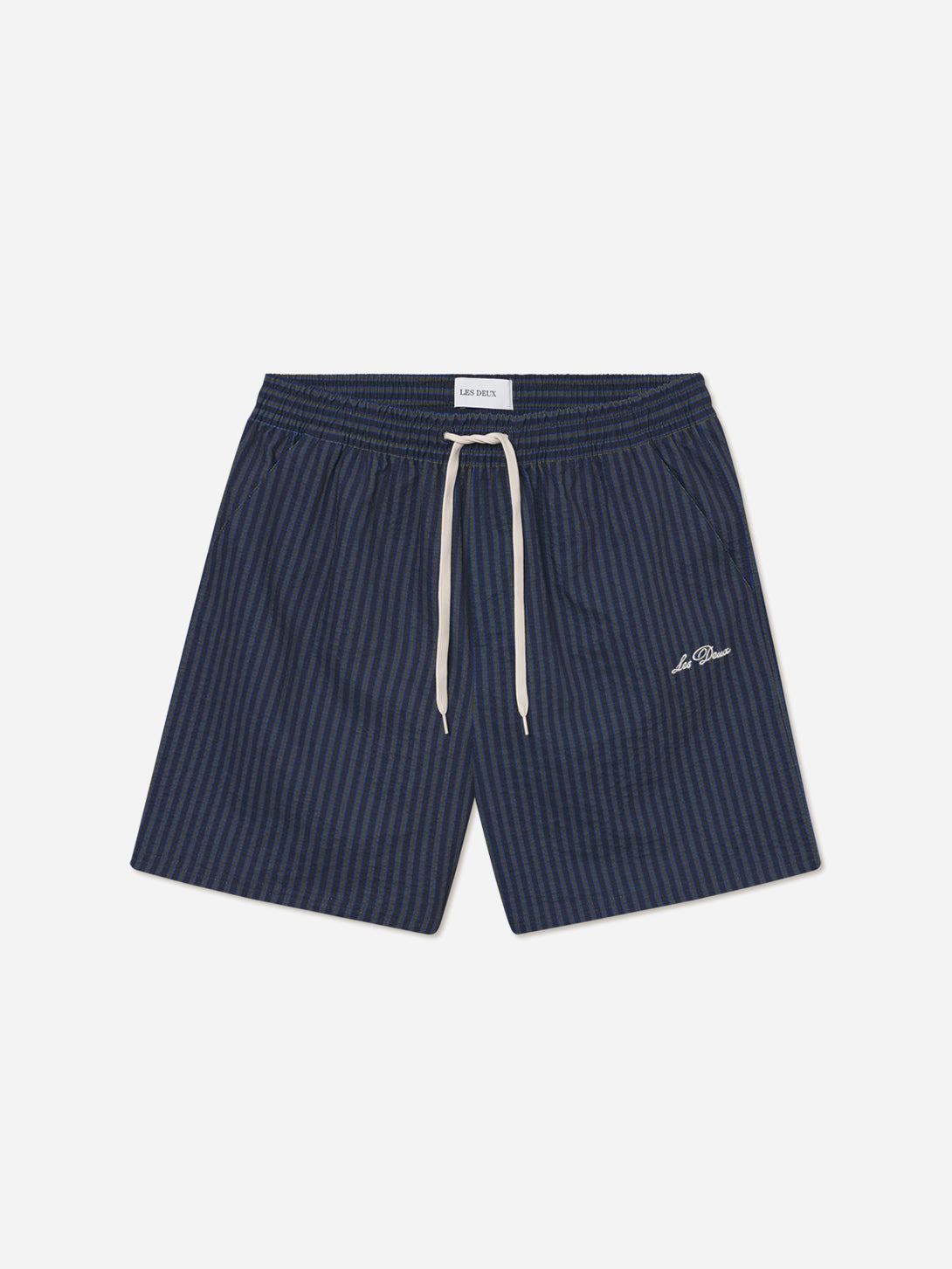 Dark Navy Stan Stripe Seersucker Shorts Les Deux Drawstring Shorts 