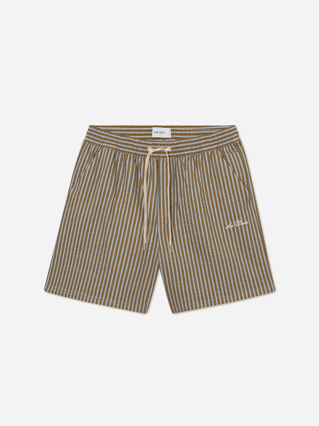 Plant Green Stan Stripe Seersucker Shorts Les Deux Drawstring Shorts 