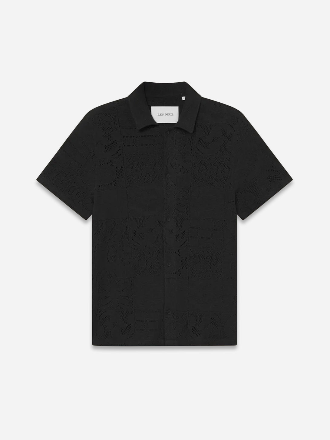 Black Hector Lace SS Shirt Mens Collared Short Sleeve Shirt Les Deux