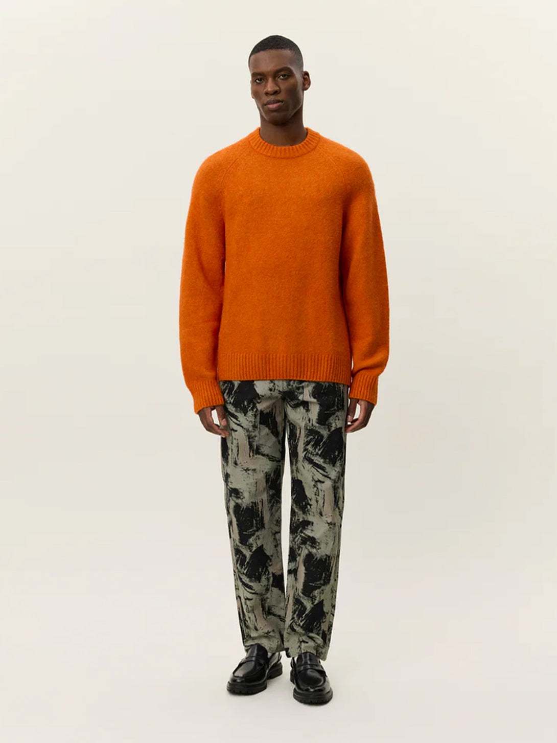 Gold Flame Gilbert Crewneck Knit Mens Long Sleeve Les Deux Pullover Sweater Orange Chunky Collar 