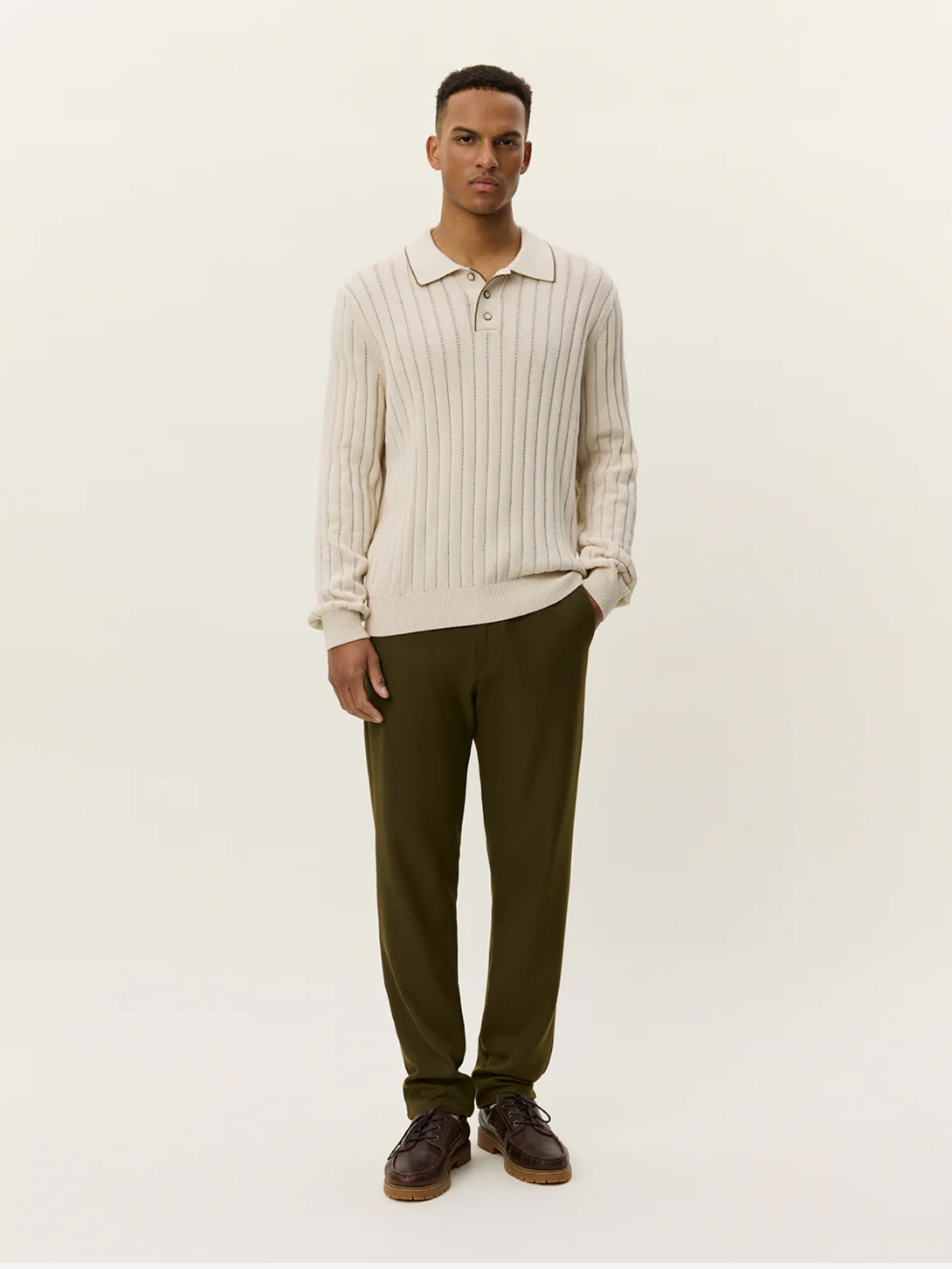 Ivory Bogart Rugby Polo Knit Mens Les Deux Knit Polo Long Sleeve Shirt 