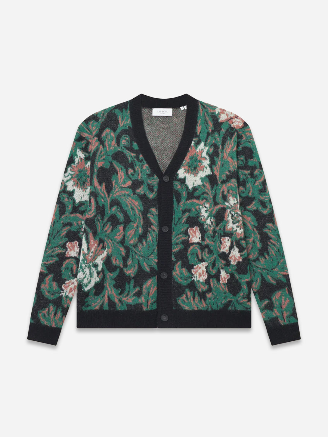 Black Alex Jacquard Cardigan Knit Mens Floral Wool Cardigan 