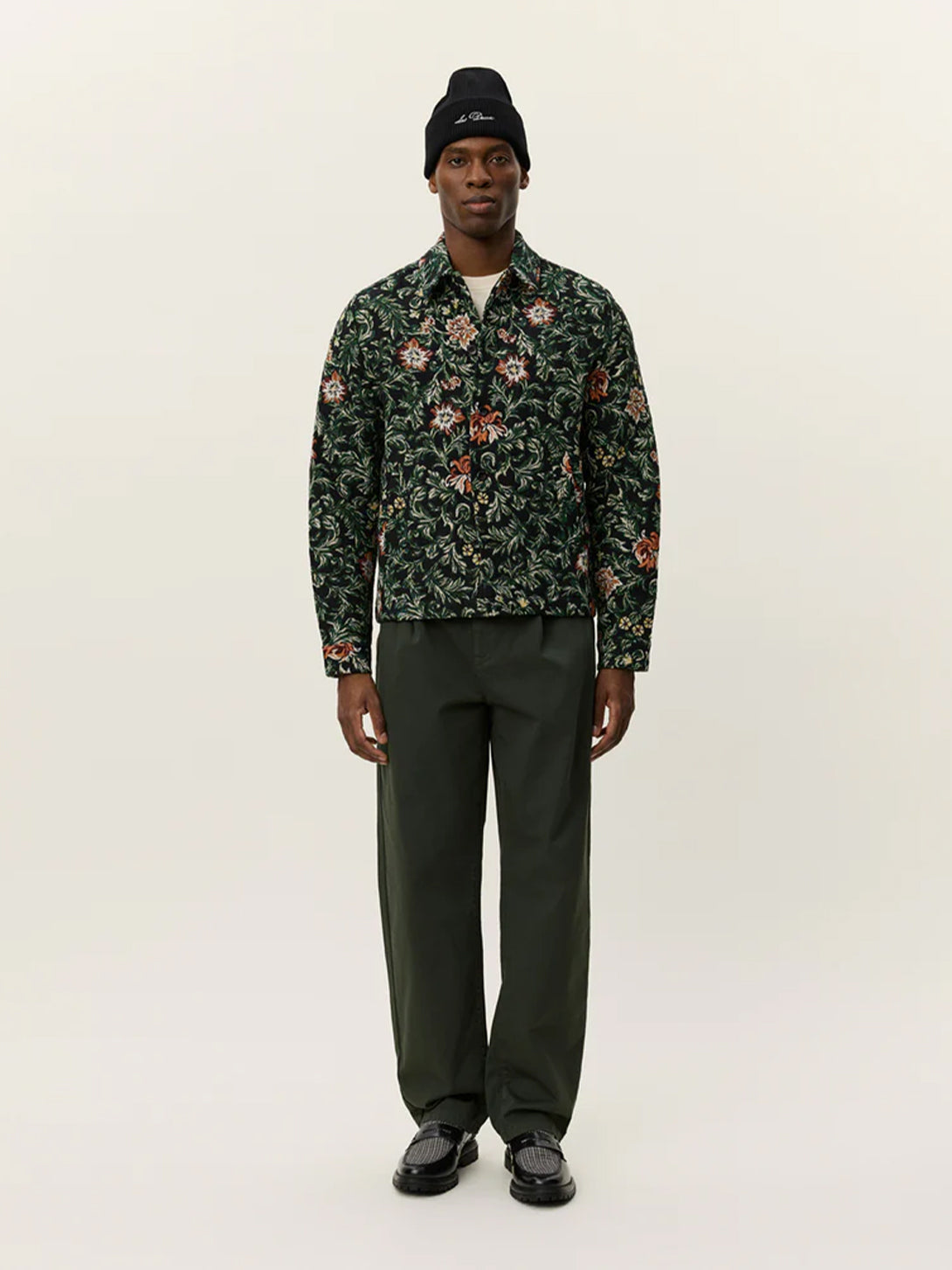 Black Jaiden Flower Jacquard Overshirt Les Deux Mens Collared Overshirt Floral Pattern