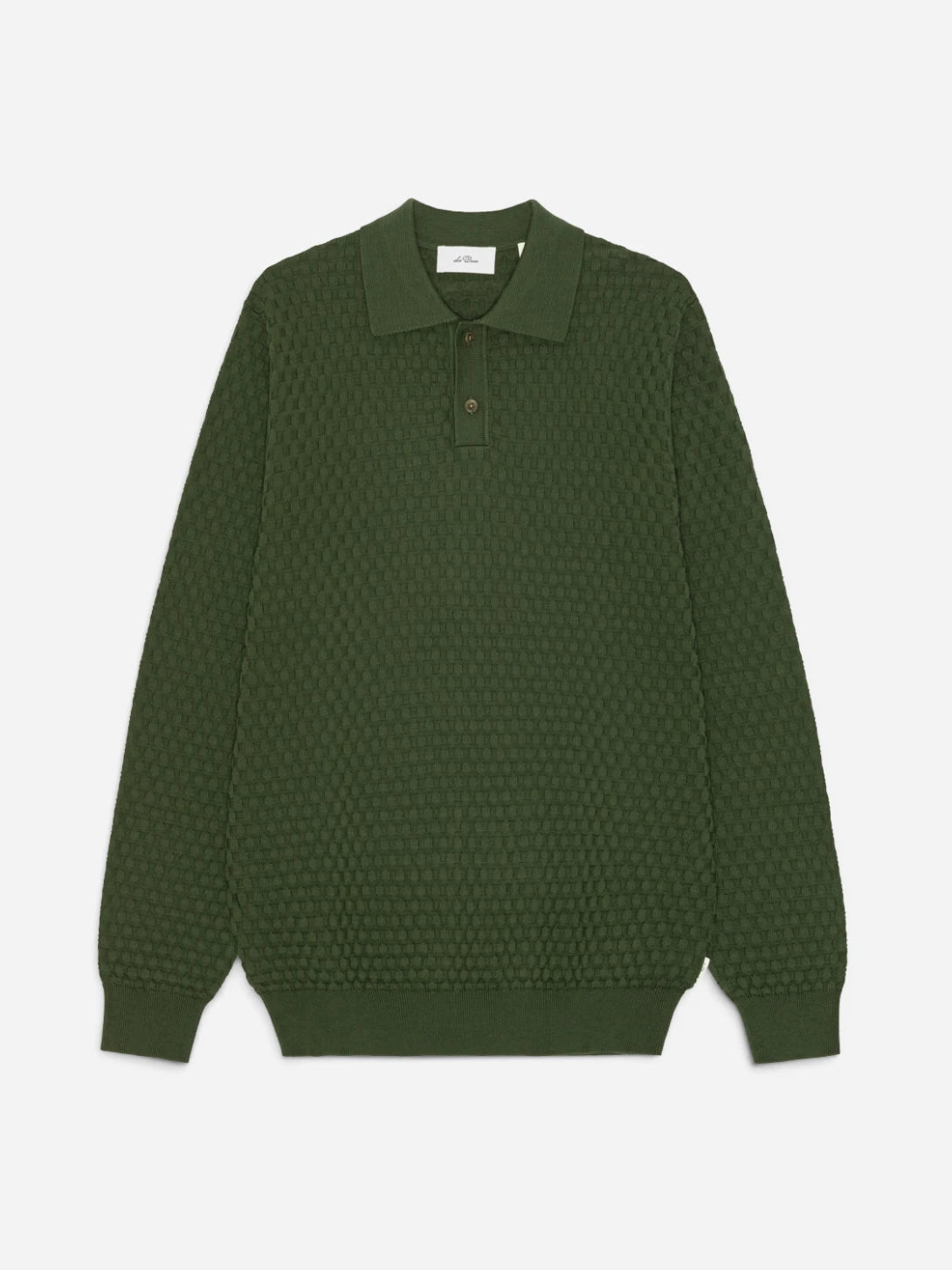 Rifle Green Check Structure Knitted LS Polo Mens Knit Polo Les Deux 