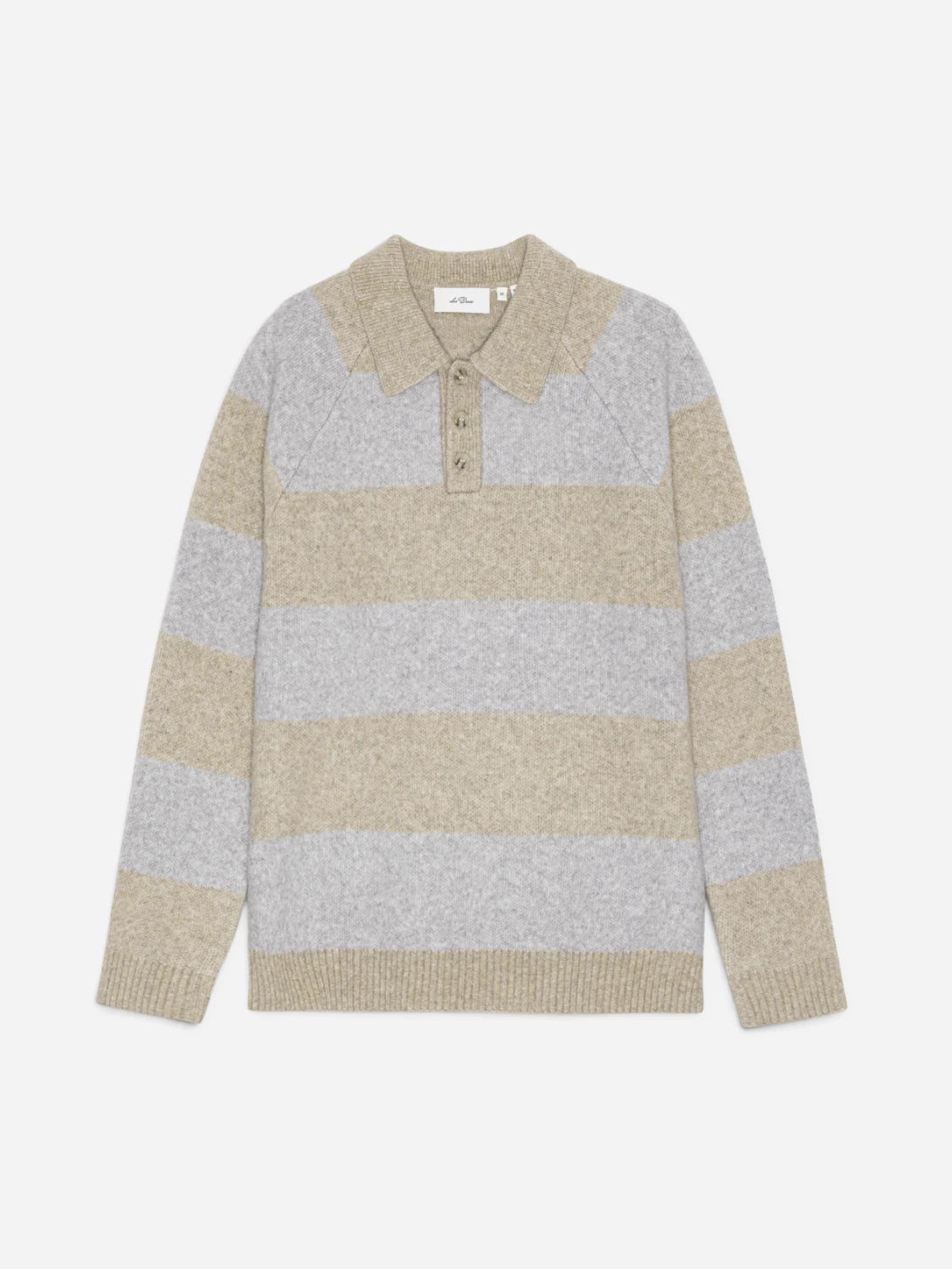Light Sand Melange Striped Melange Knitted Polo Mens Long Sleeve Polo Les Deux 