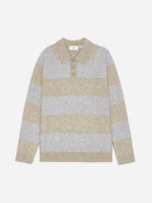 Light Sand Melange Striped Melange Knitted Polo Mens Long Sleeve Polo Les Deux 