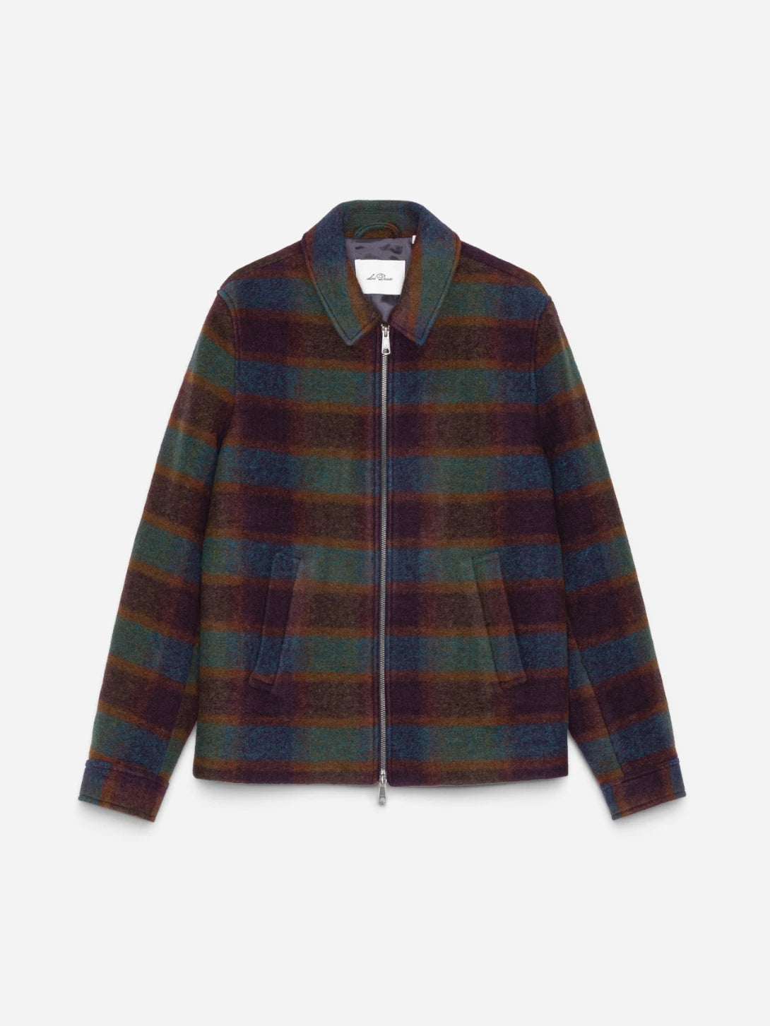 Rosin Green Check Wool Zipper Coach Jacket Striped Zip Up Wool Jacket Les Deux 