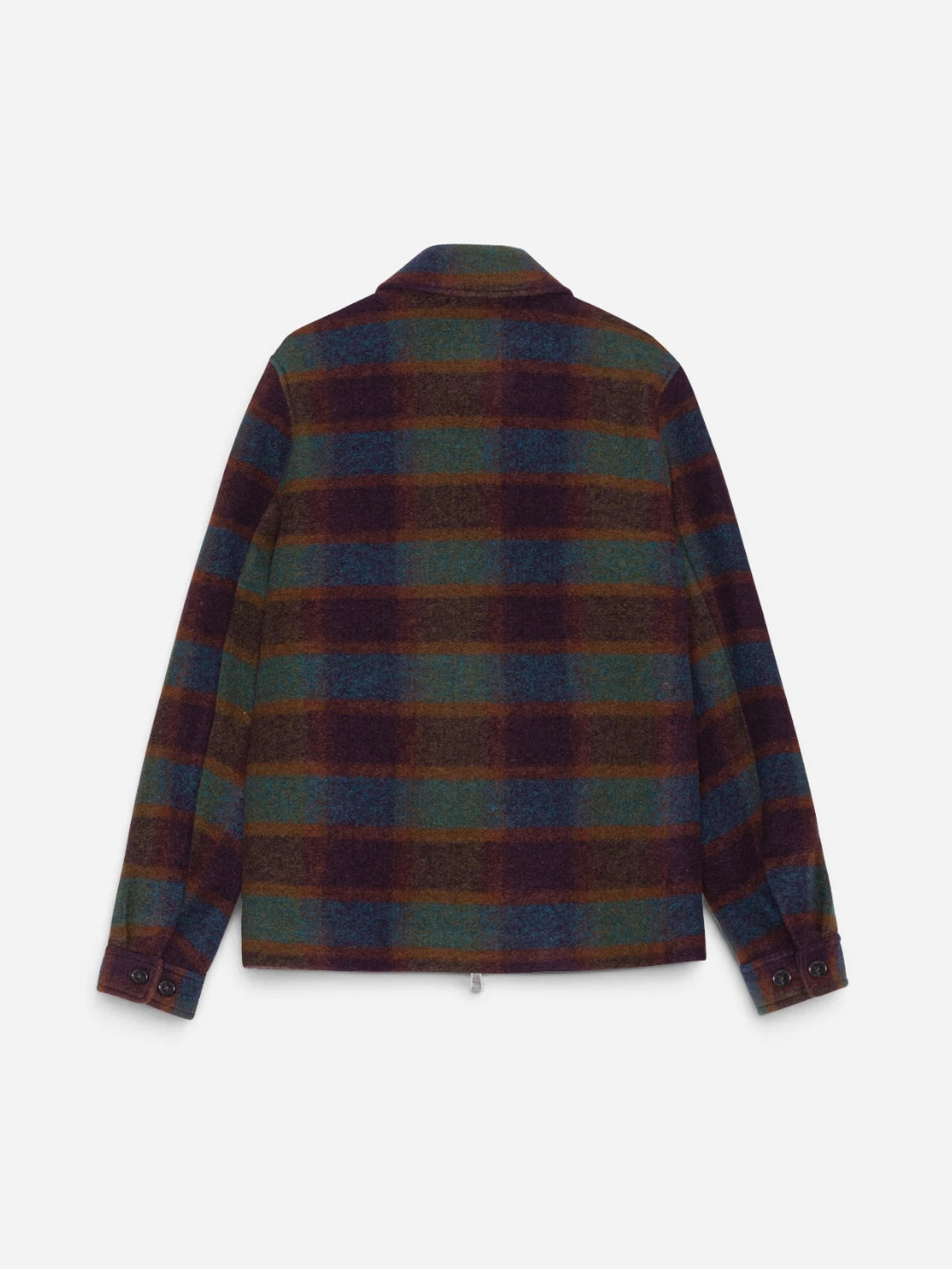 Rosin Green Check Wool Zipper Coach Jacket Striped Zip Up Wool Jacket Les Deux 