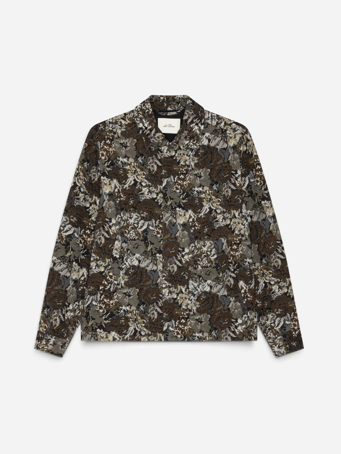 Dark Sand Rose Jacquard Overshirt Mens Overshirt Jacket Zip Up Les Deux Outerwear