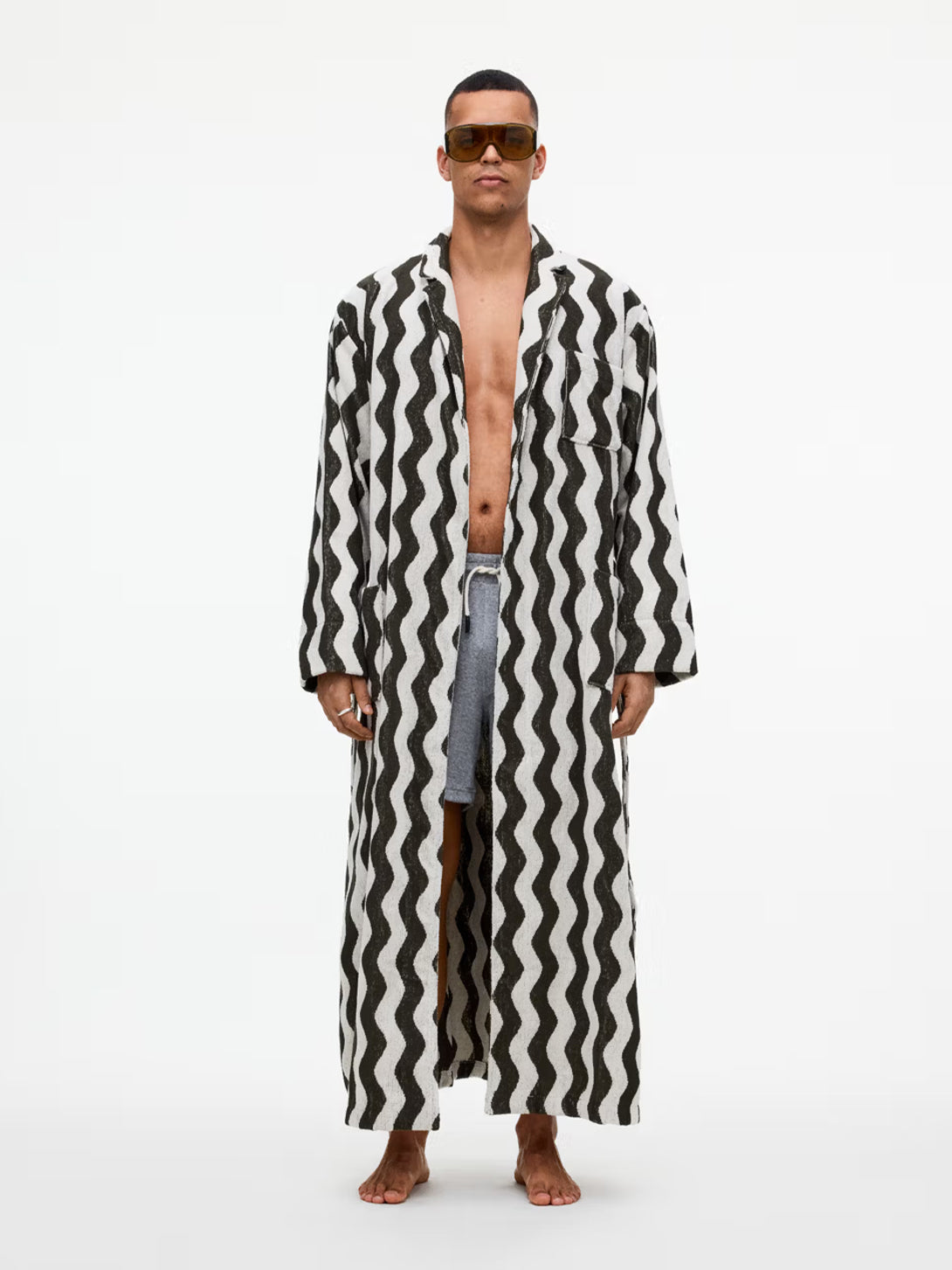 Green Stripe Forest Waver Long Robe Unisex OAS Robe Cotton Stripe Pattern