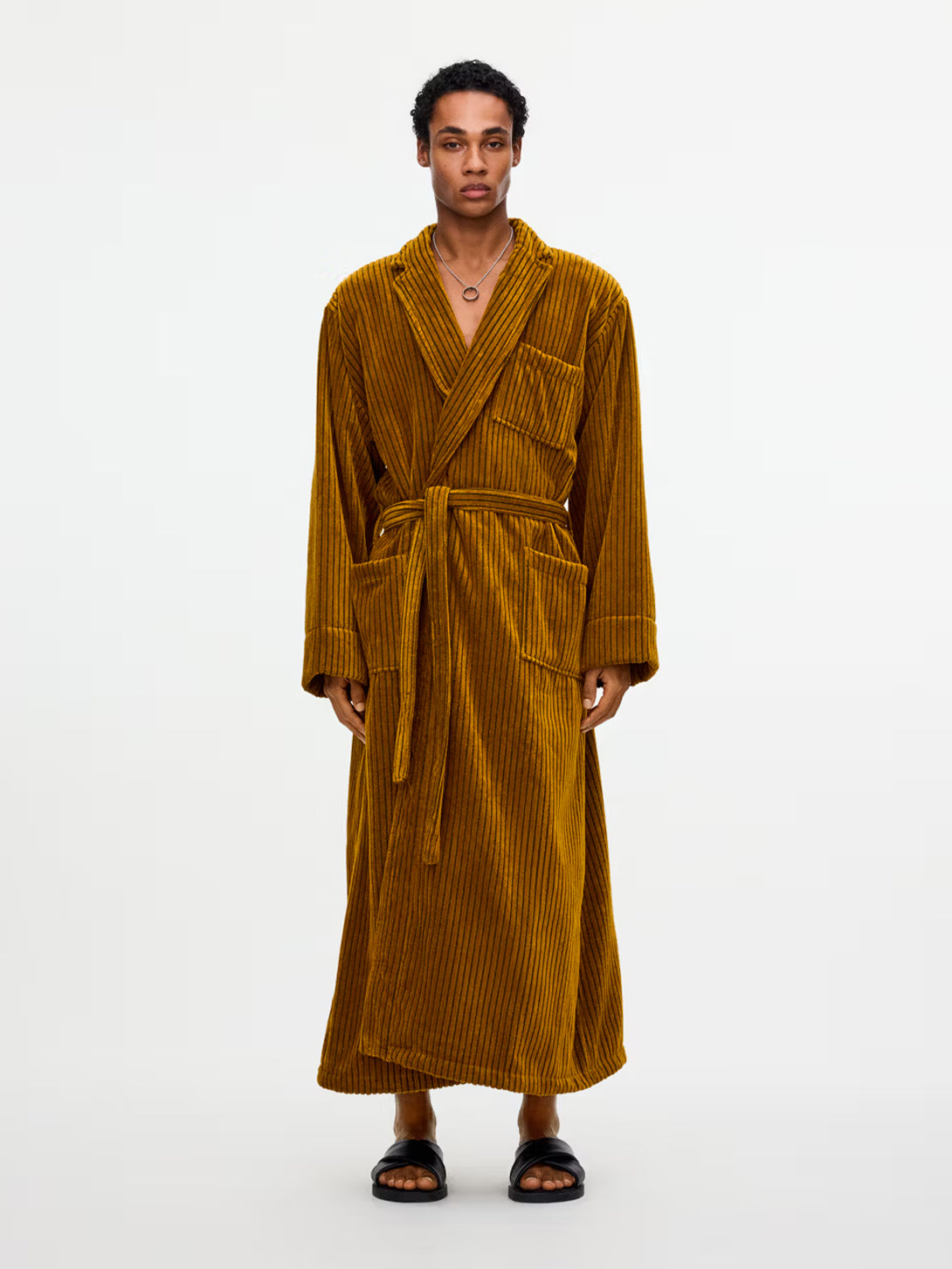 Gold Santiago Striped Velour Long Robe OAS Unisex Robe 