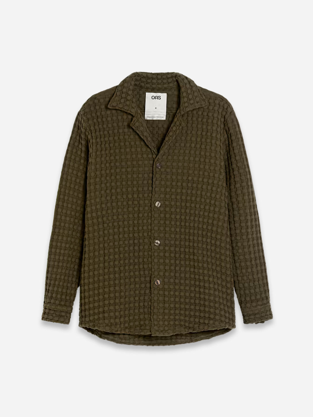 Olive Turtle Waffle Cuba Long Sleeve Mens Waffle Knit Camp Collar Shirt OAS