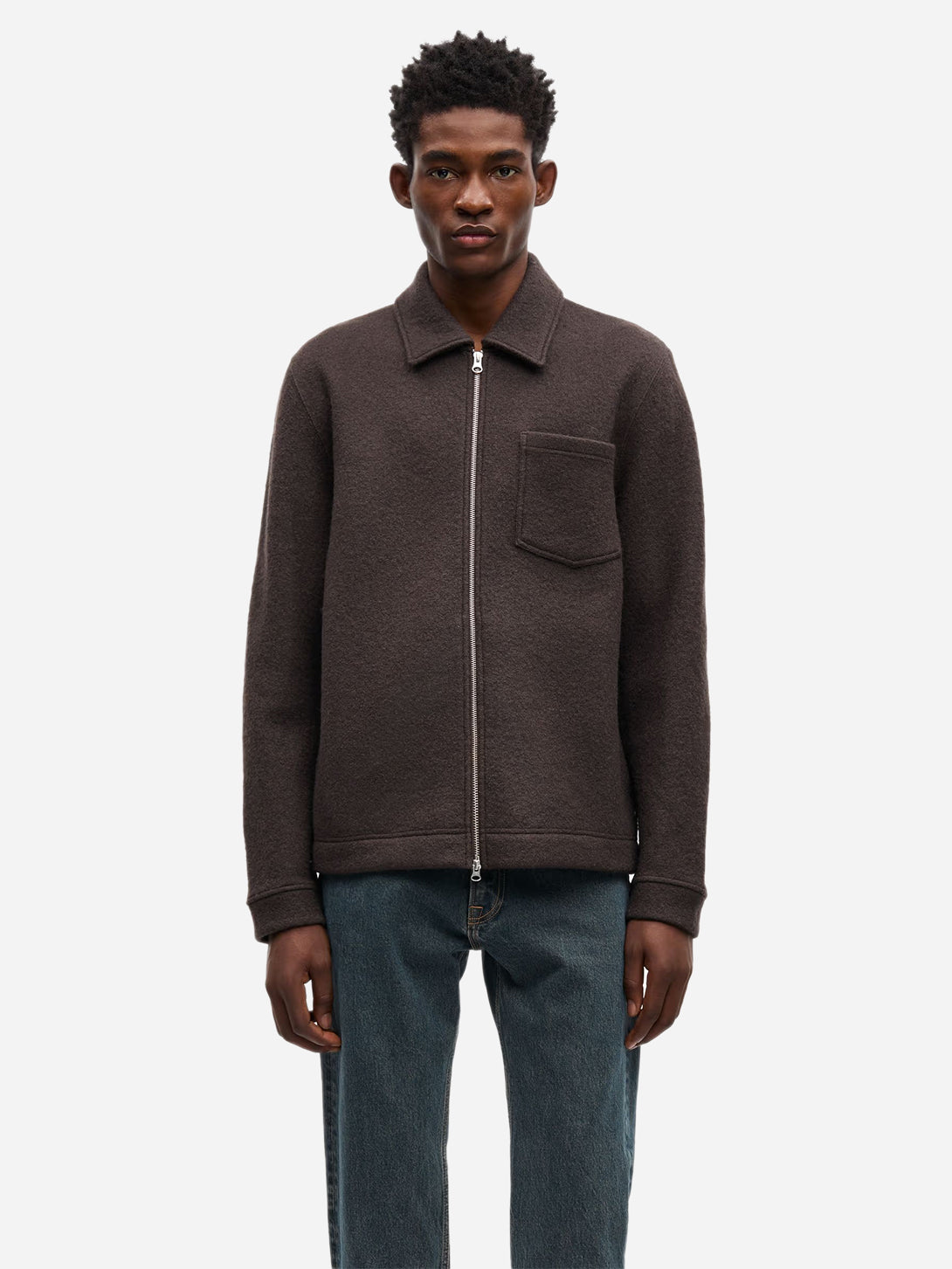 Turkish Coffee Hannes Full Zip Mens Wool Collared Zip Up Outerwear Samsoe Samsoe 