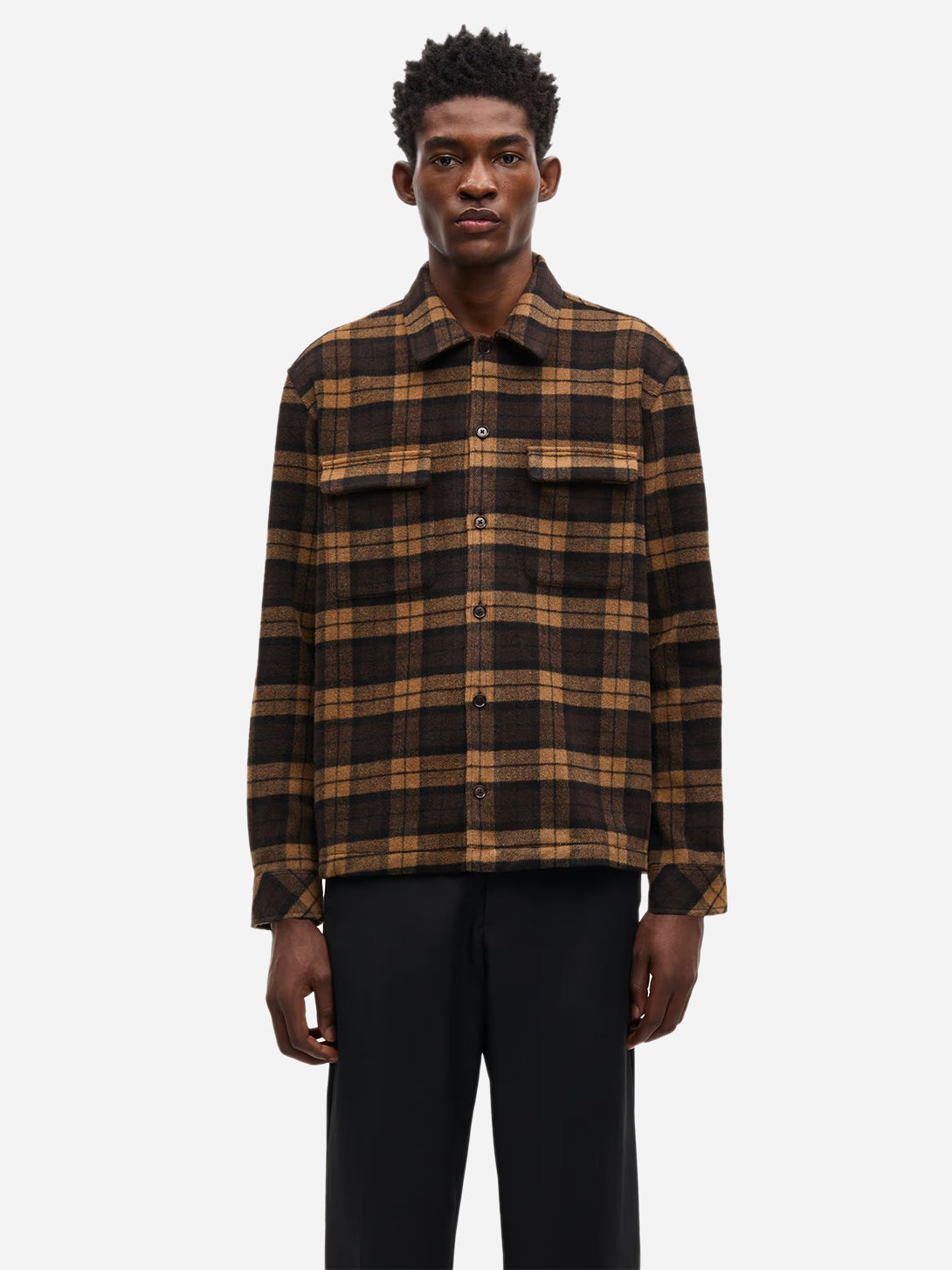 Turkish Coffee CH Sacastor X H Overshirt Mens Samsoe Samsoe Overshirt Collared Brown Check 