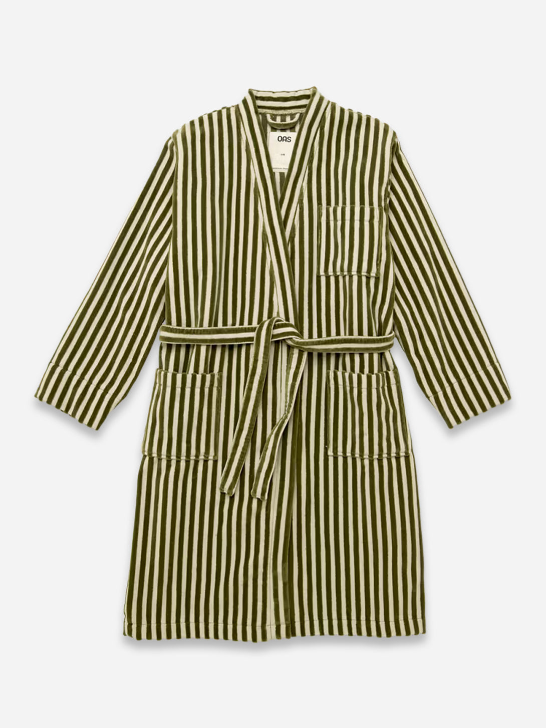 Green Stripe Korto Robe Unisex Striped Green OAS Robe