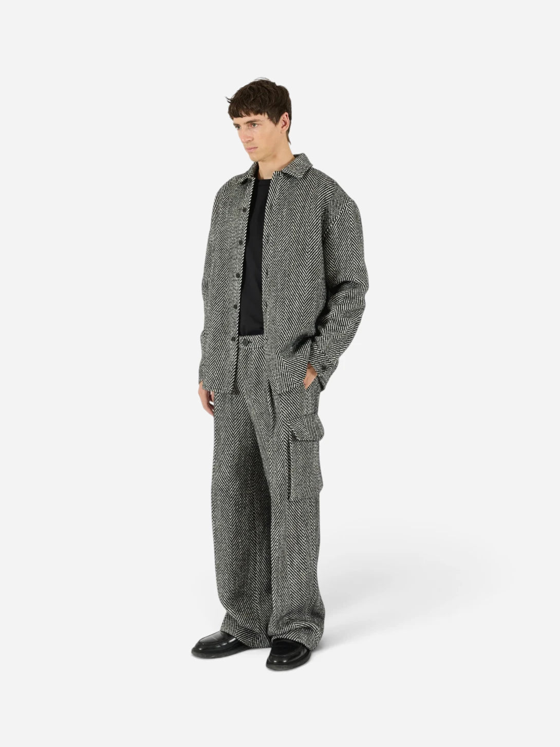 Black Eco Herringbone Over Shirt Mens Relaxed Overshirt Krost Clothing