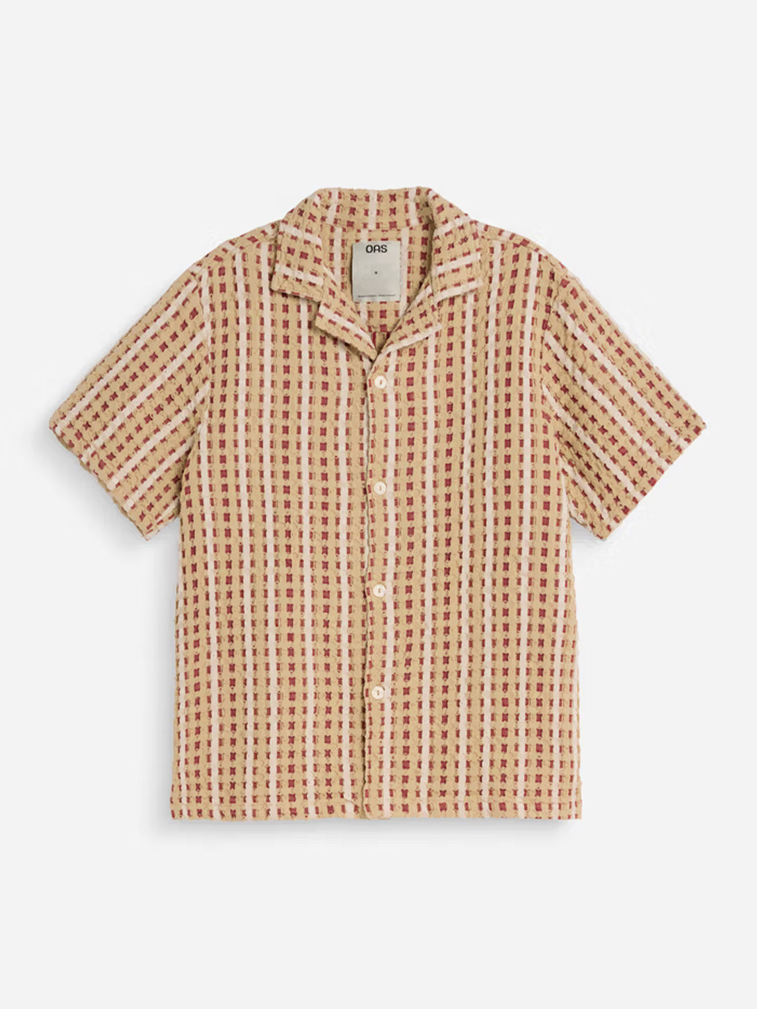 Lano Cuba Shirt Mens Camp Collar Pattern Short Sleeve Shirt Linen OAS