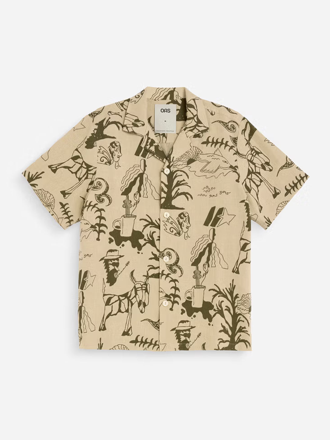 Poplan Cuba Shirt Mens Camp Collar Pattern Short Sleeve Shirt Linen OAS