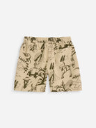 Beige Porto Shorts Mens Linen Pattern Shorts Drawstring OAS