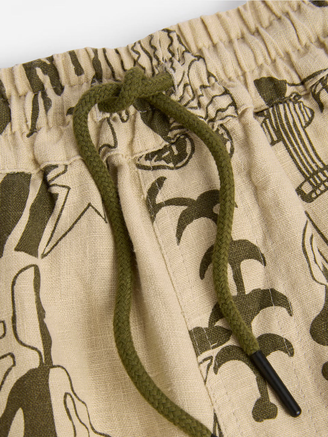 Beige Porto Shorts Mens Linen Pattern Shorts Drawstring OAS