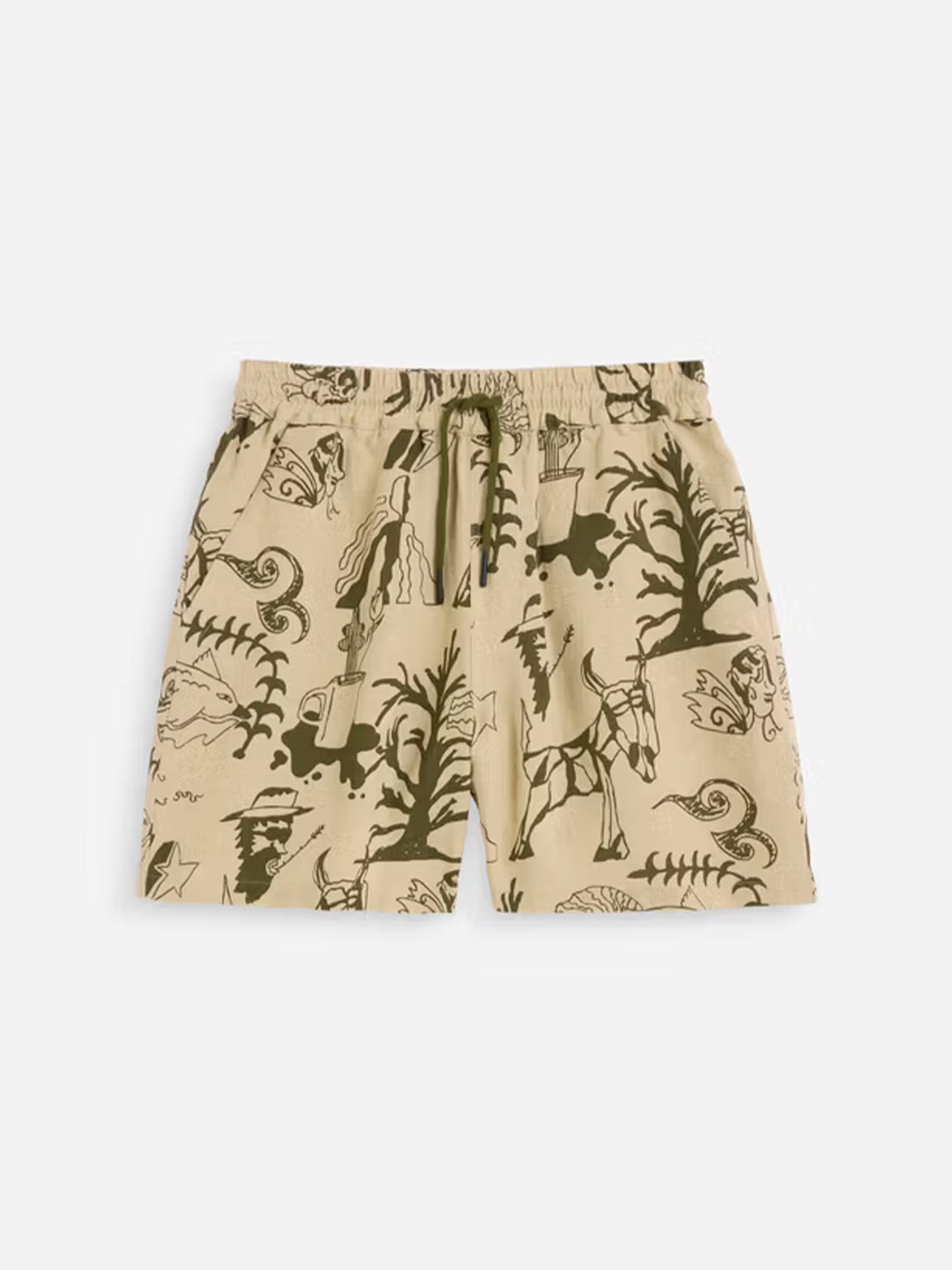 Beige Porto Shorts Mens Linen Pattern Shorts Drawstring OAS