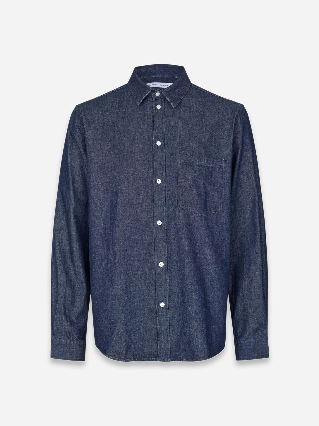 Salute Saryan P Shirt Mens Button Up Collared Indigo Denim Shirt Samsoe Samsoe