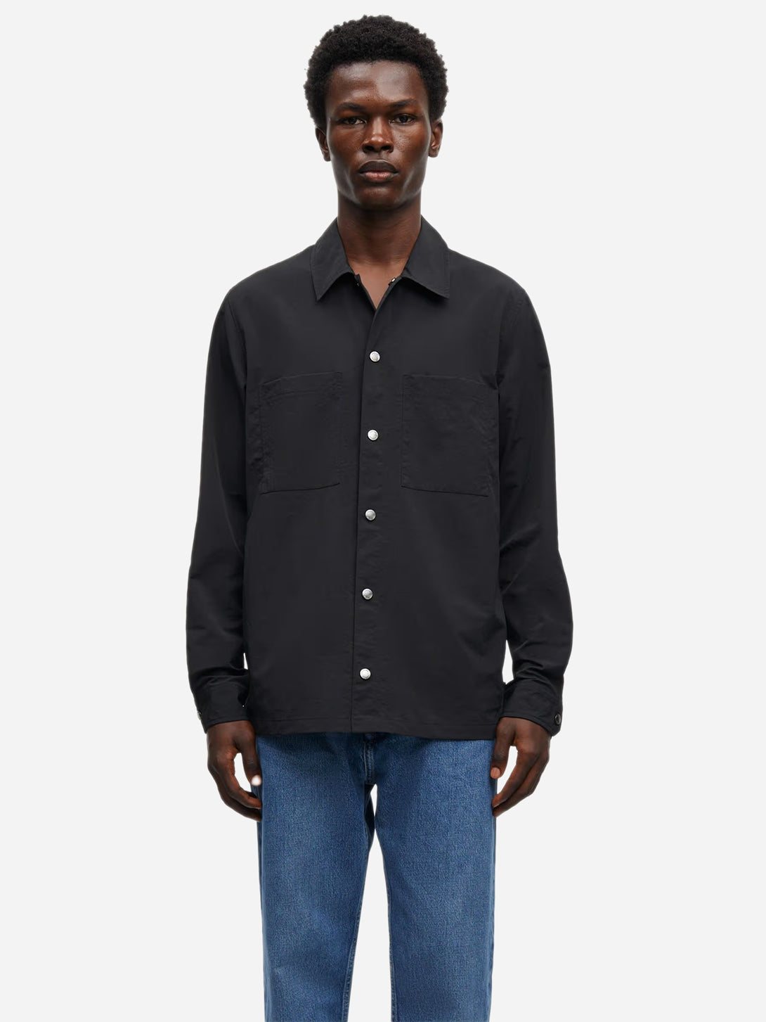 Black Sataka Jo Overshirt Samsoe Samsoe Mens Overshirt Button Up Collared Shirt 