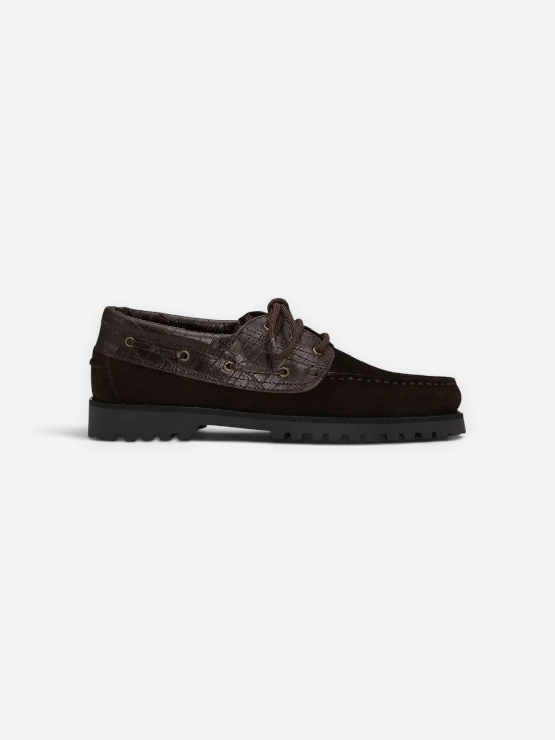 Mole Brown Croco Mix Boatshoe Mens Boatshoe Flat Les Deux 