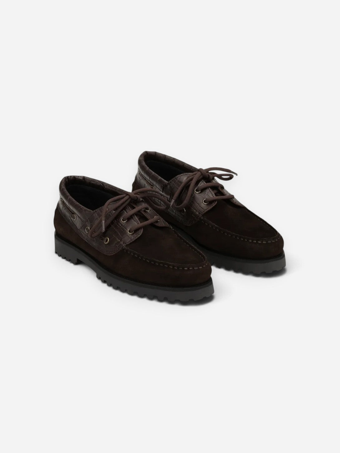 Mole Brown Croco Mix Boatshoe Mens Boatshoe Flat Les Deux 