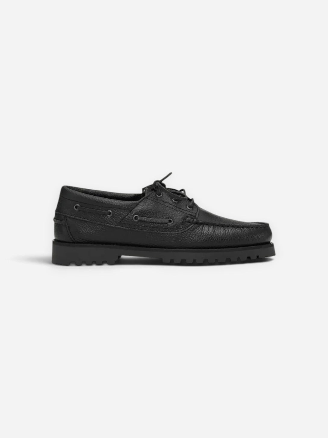 Black Grain Leather Boat Shoe Mens Black Leather Boat Shoes Les Deux
