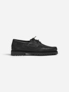 Black Grain Leather Boat Shoe Mens Black Leather Boat Shoes Les Deux