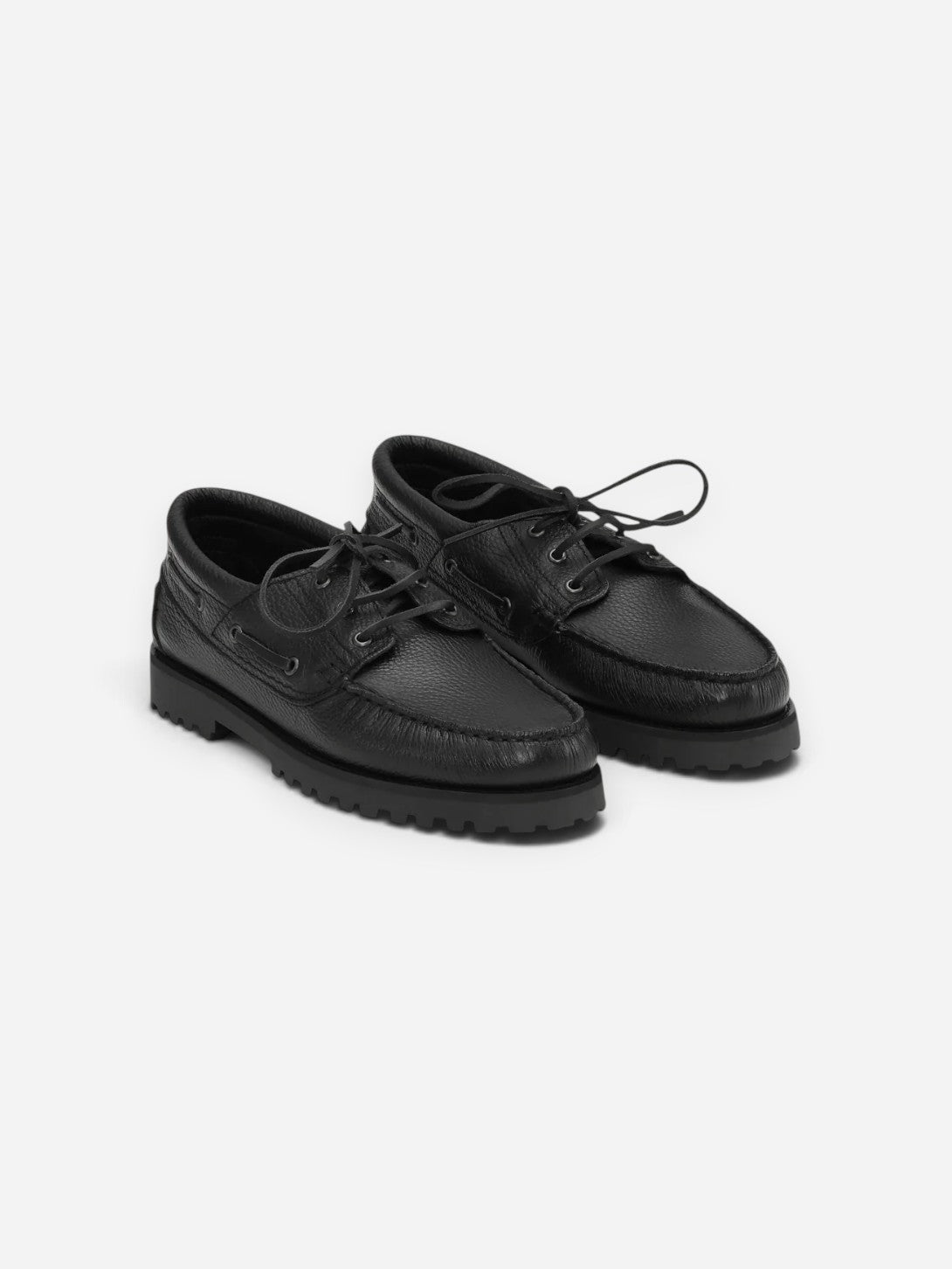 Black Grain Leather Boat Shoe Mens Black Leather Boat Shoes Les Deux