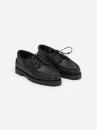 Black Grain Leather Boat Shoe Mens Black Leather Boat Shoes Les Deux