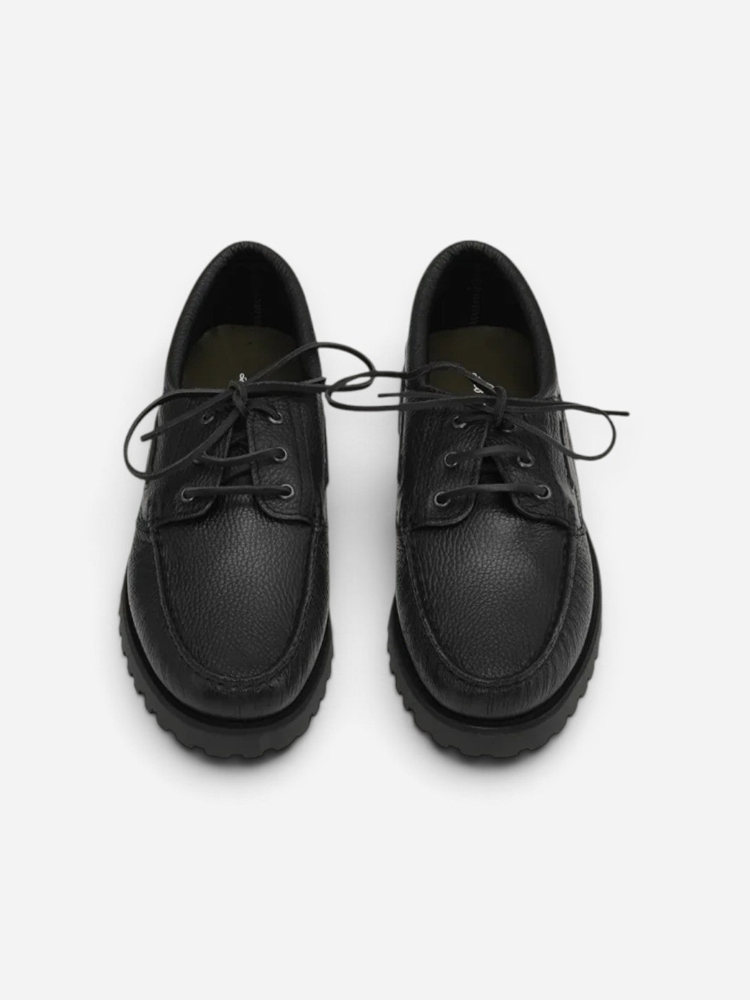 Black Grain Leather Boat Shoe Mens Black Leather Boat Shoes Les Deux