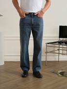 Indigo Stantons Straight-Leg Jeans Mens Relaxed Fit Indigo Denim Jeans ONS Clothing