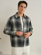 Charcoal/Black Check Vance Tartan Overshirt Mens Woven Button Up Overshirt Checkered ONS Clothing
