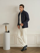 Navy Remi Rattan Texture Jacket Mens Layering Light Jacket Collared Button Up ONS Clothing