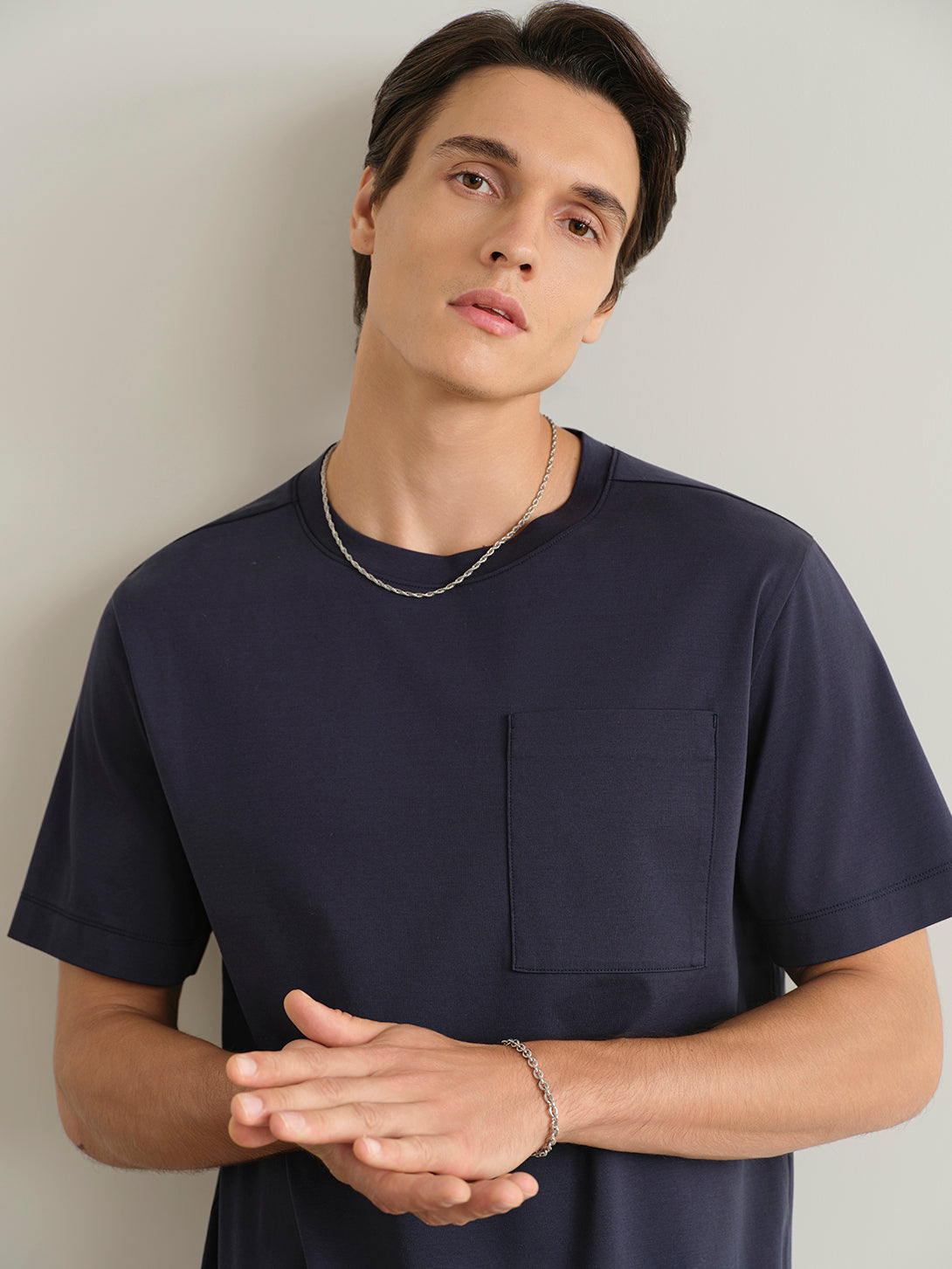 Navy Baseile Pocket Tee Mens Relaxed Fit Crew Neck Tee Chest Pocket ONS Clothing 