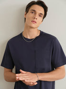 Navy Baseile Pocket Tee Mens Relaxed Fit Crew Neck Tee Chest Pocket ONS Clothing 