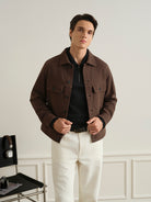 Dk Brown Elliot Textured Trucker Jacket Mens Layering Trucker Jacket Brown ONS Clothing