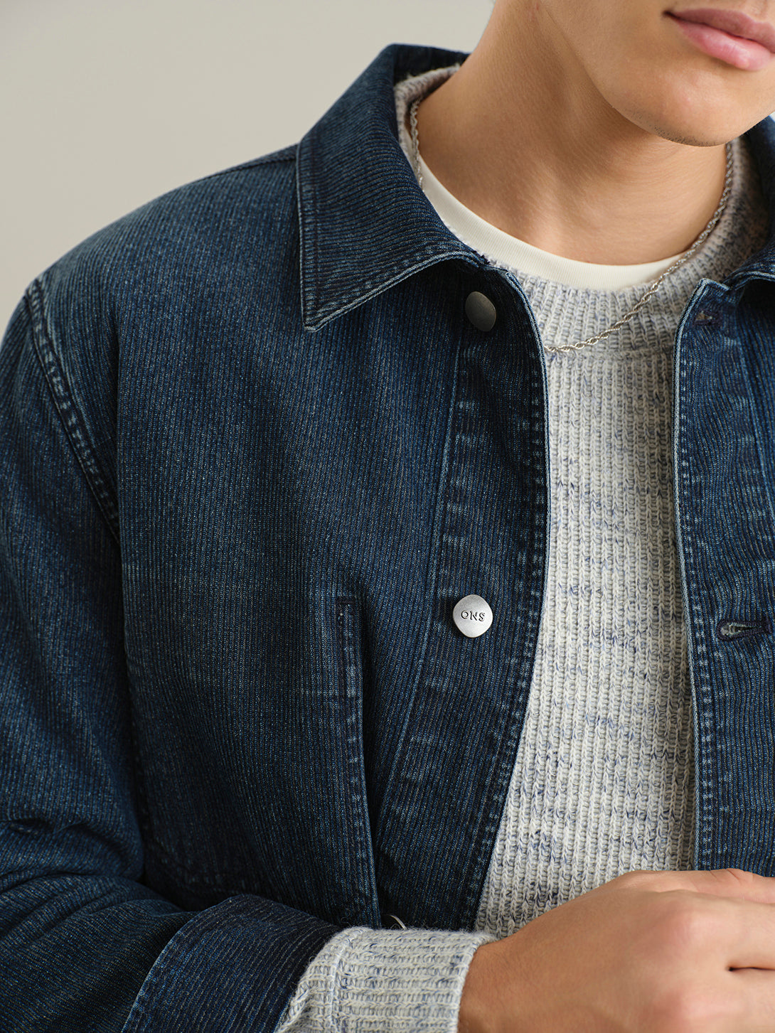 Dk Indigo Remi Ripple Denim Jacket Denim Button Up Jacket Outerwear ONS Clothing 