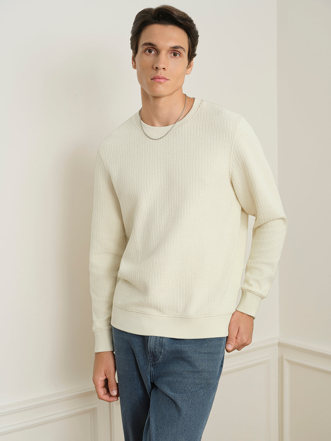 Off White Deon Crochet Sweatshirt Mens Lightweight Pullover Long Sleeve ONS Clothing 