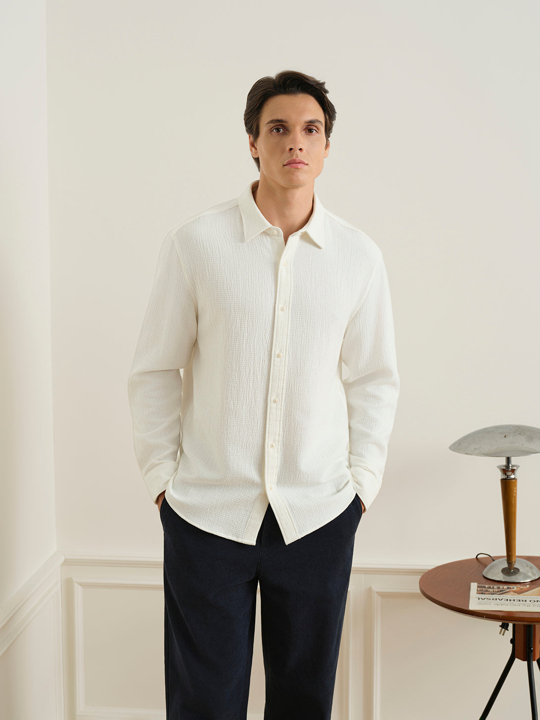 Off White Varick Jacquard Texture Overshirt Mens Spread Collar Woven Button Up Shirt ONS Clothing