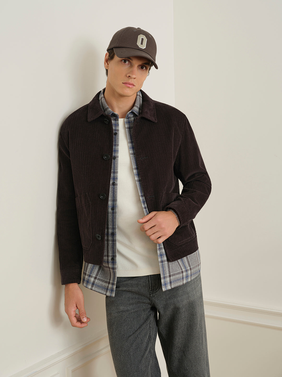 Dk Charcoal Hawthorn Novelty Corduroy Jacket Mens Corduroy Button Up Collared Outerwear Shirt Jacket ONS Clothing